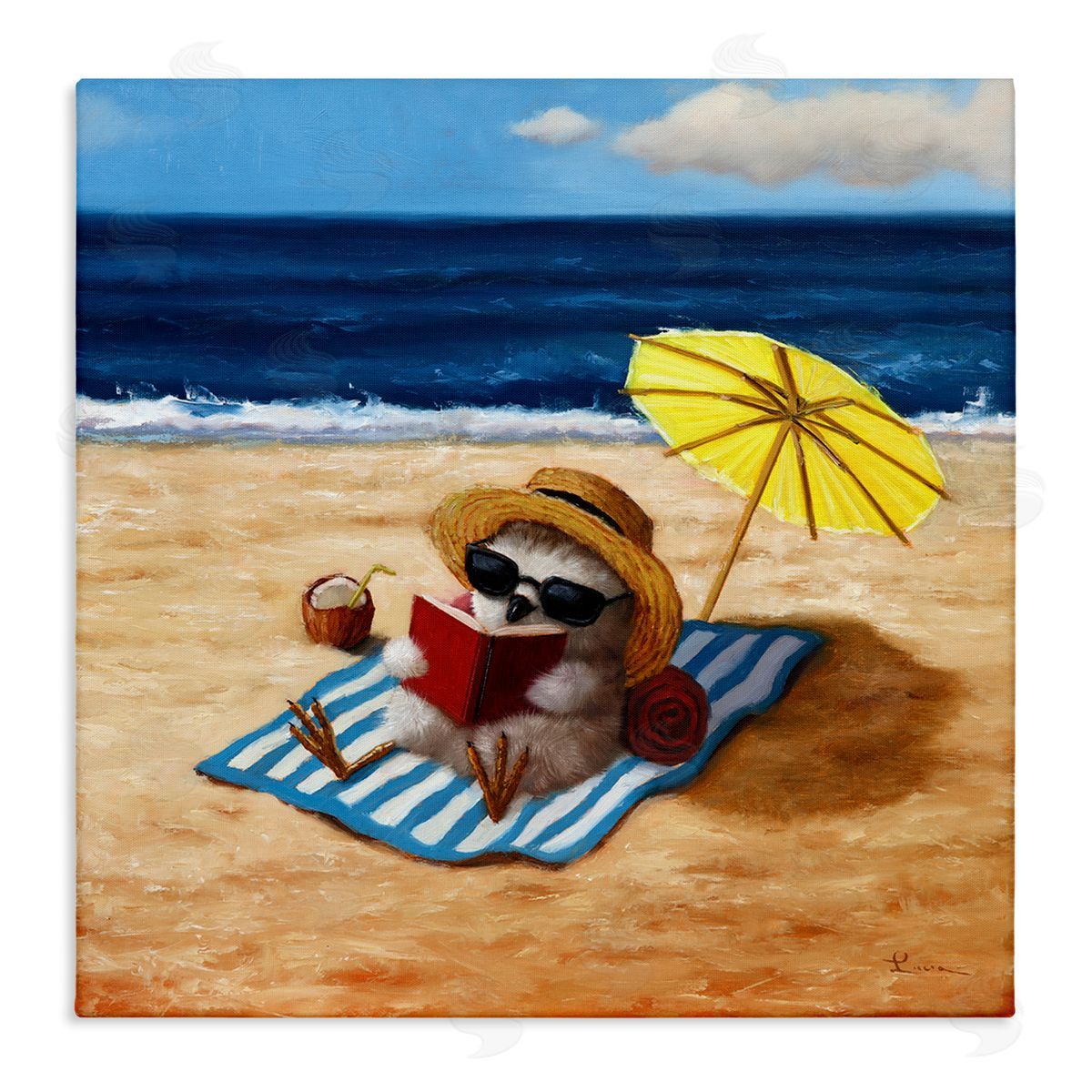 Lucia Heffernan Bird Sunbathing Reading Beach Stretched Canvas Wall Art Print