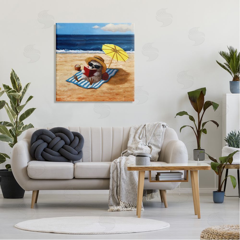 Lucia Heffernan Bird Sunbathing Reading Beach Canvas Wall Art in Room