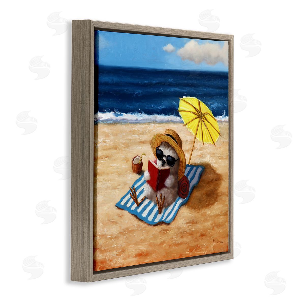 Lucia Heffernan Bird Sunbathing Reading Beach Brown Floating Frame Canvas Wall Art Print