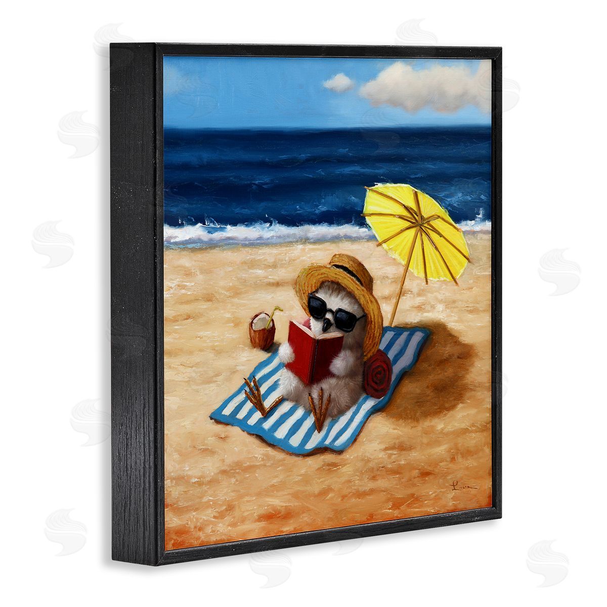 Lucia Heffernan Bird Sunbathing Reading Beach Black Framed Glicee Wall Art Print