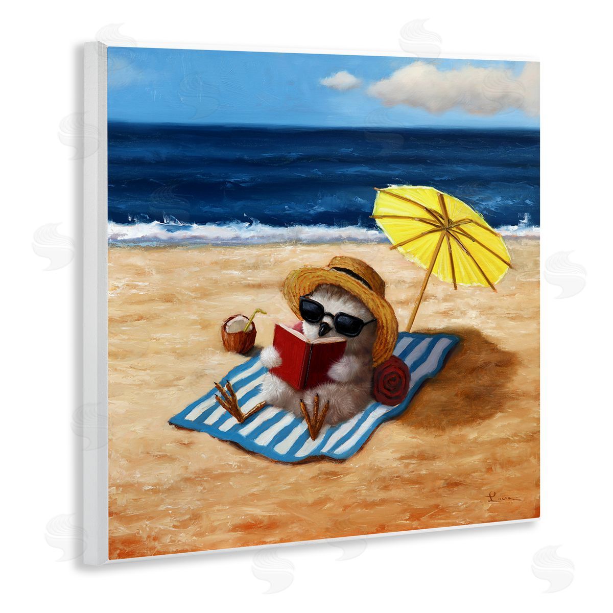 Lucia Heffernan Bird Sunbathing Reading Beach Wooden Wall Plaque Art Print