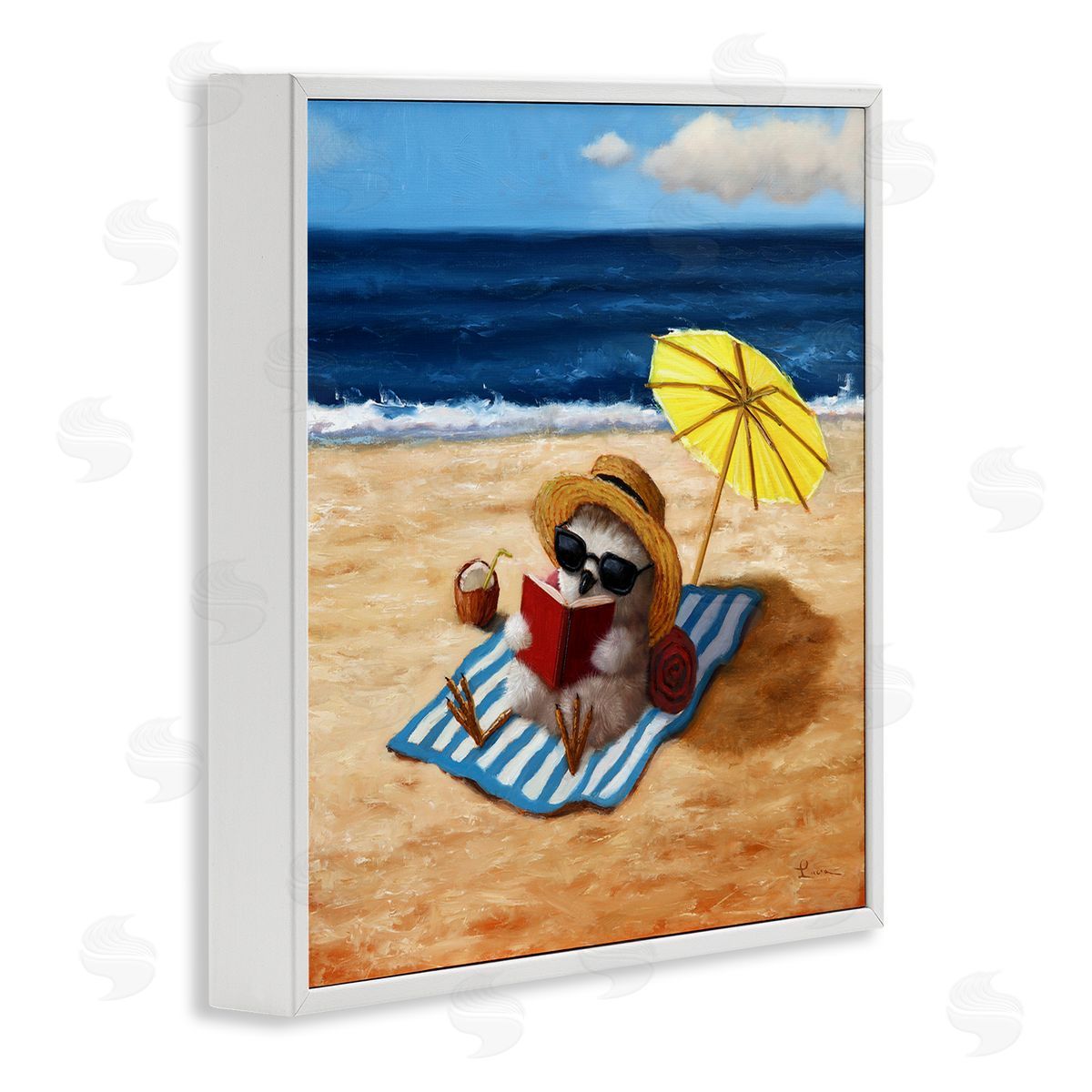 Lucia Heffernan Bird Sunbathing Reading Beach White Framed Glicee Wall Art Print