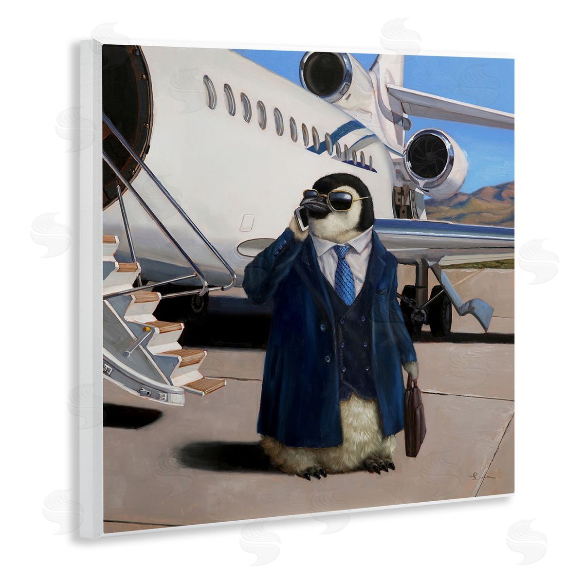 Lucia Heffernan Penguin Businessman Suit Airplane Wooden Wall Plaque Art Print