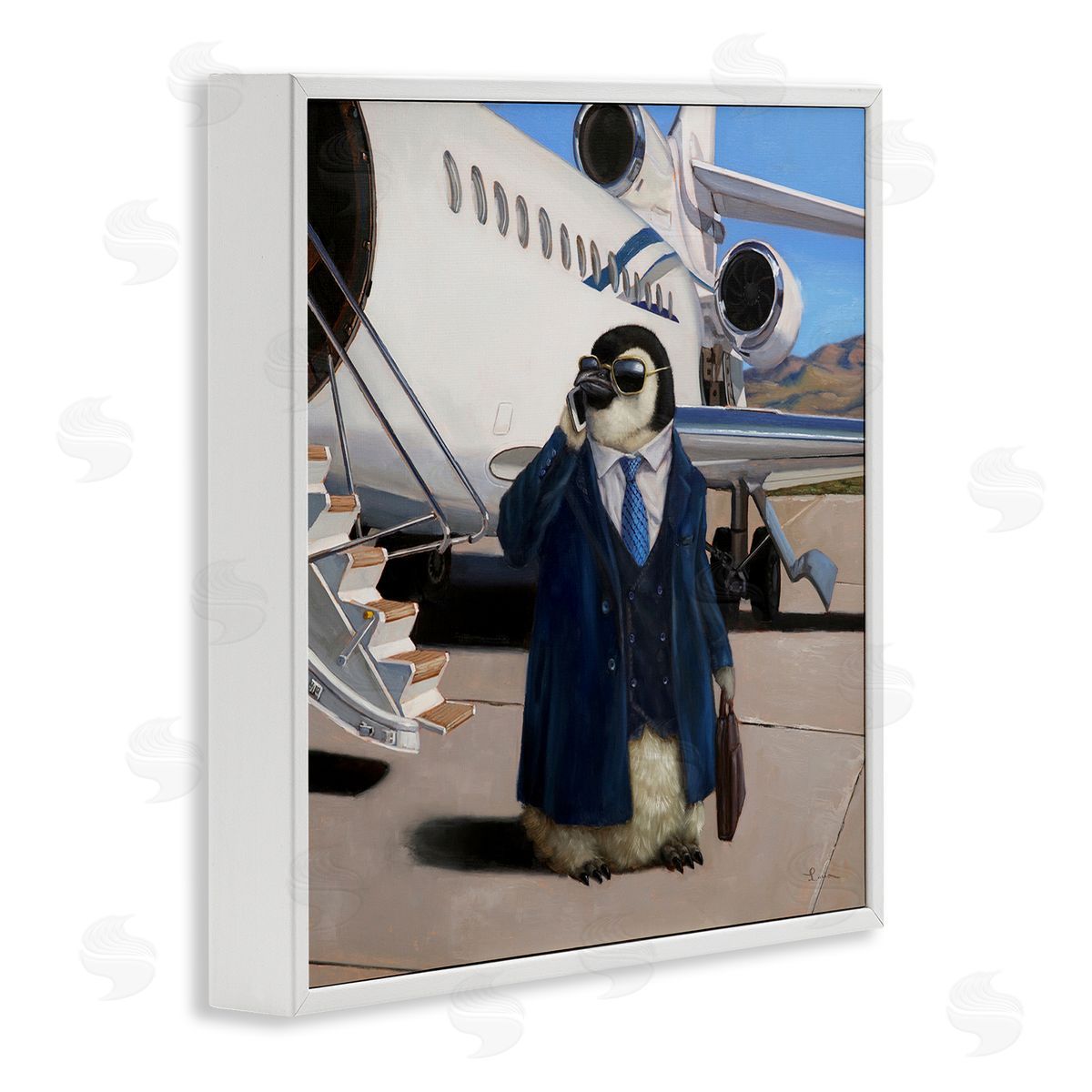 Lucia Heffernan Penguin Businessman Suit Airplane White Framed Glicee Wall Art Print
