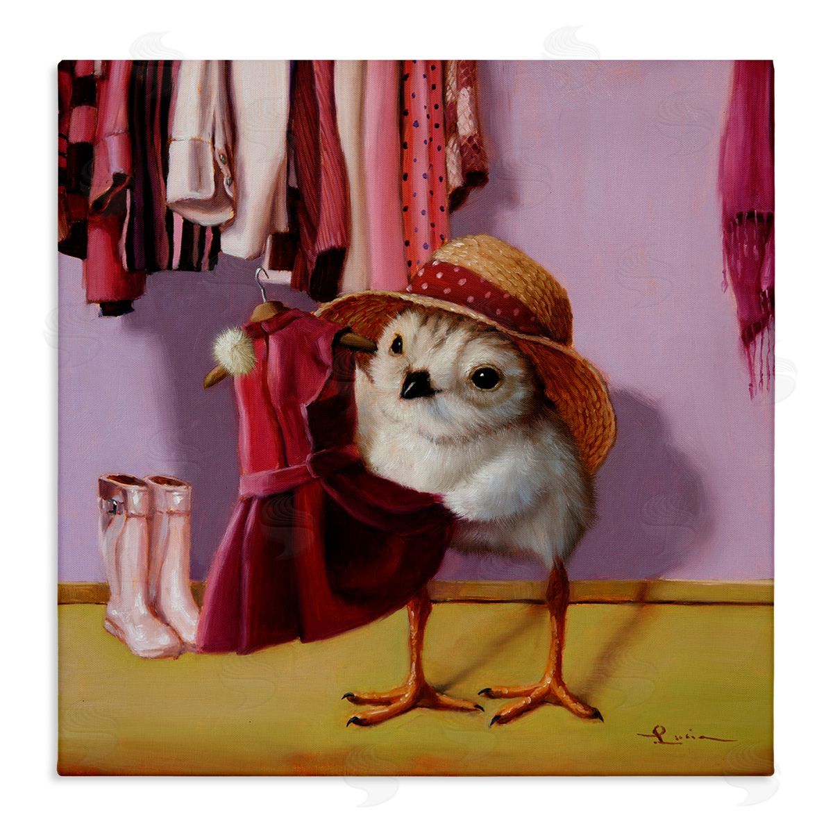 Lucia Heffernan Bird Pink Dressing Room Clothes Stretched Canvas Wall Art Print