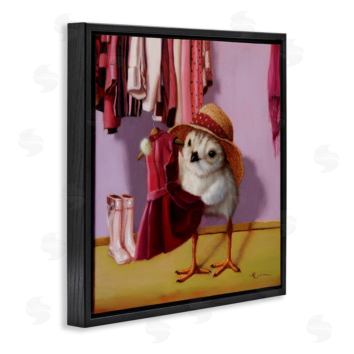 Lucia Heffernan Bird Pink Dressing Room Clothes Black Floating Frame Canvas Wall Art Print