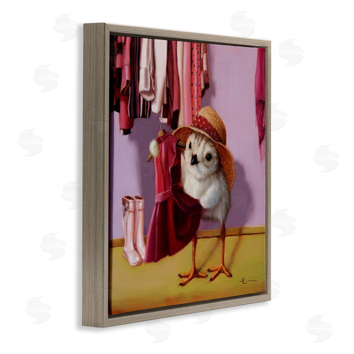 Lucia Heffernan Bird Pink Dressing Room Clothes Brown Floating Frame Canvas Wall Art Print