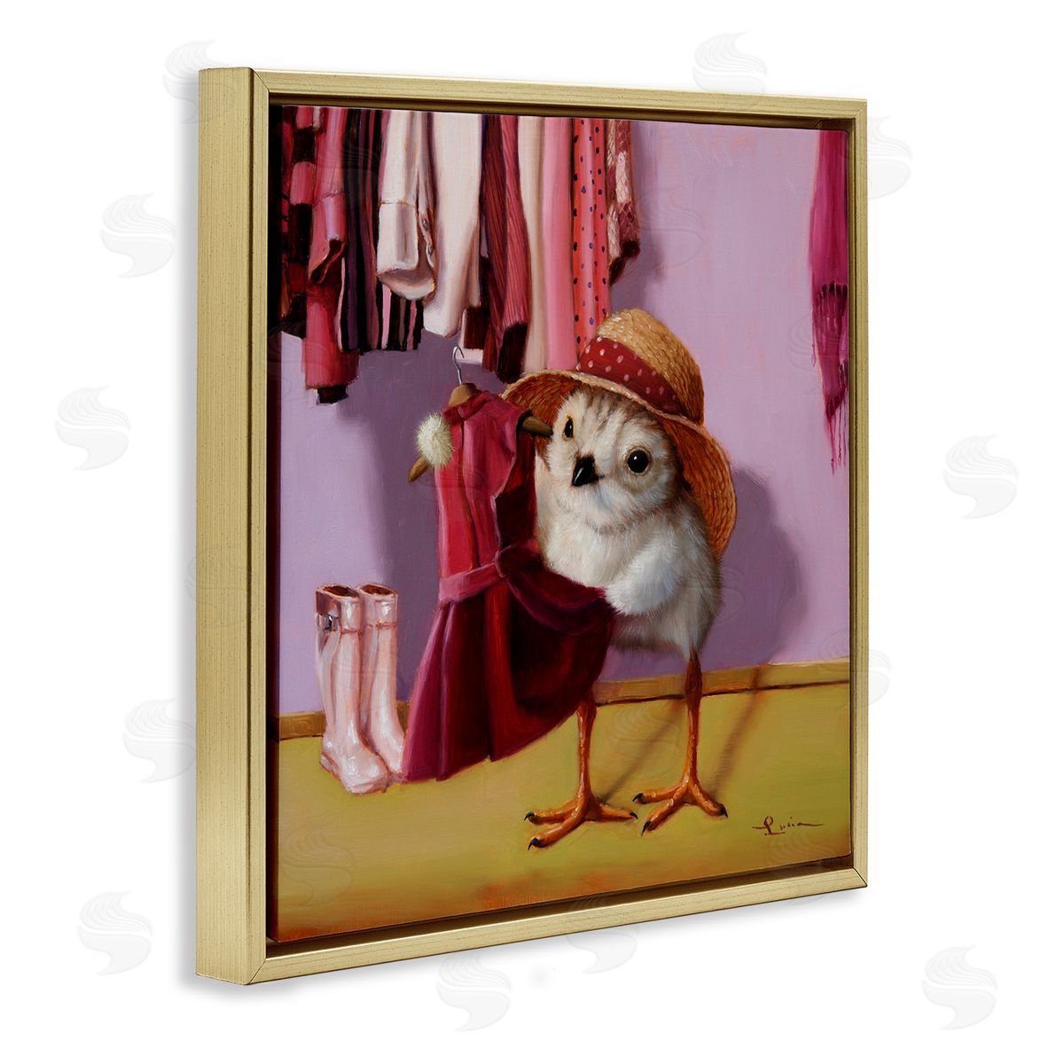 Lucia Heffernan Bird Pink Dressing Room Clothes Gold Floating Frame Canvas Wall Art Print