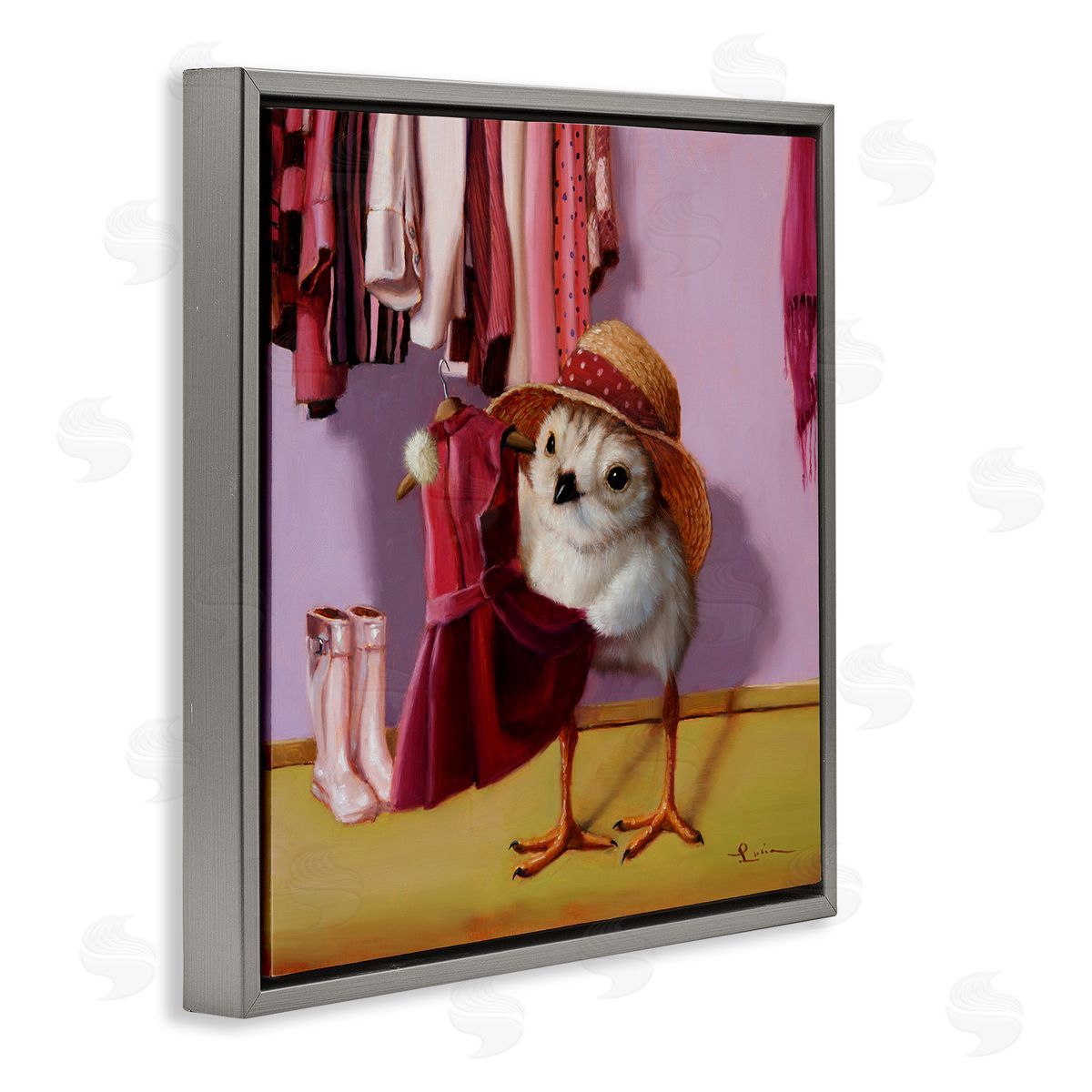 Lucia Heffernan Bird Pink Dressing Room Clothes Gray Floating Frame Canvas Wall Art Print