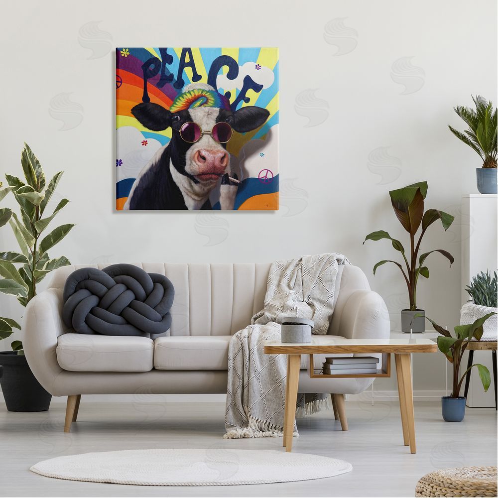Lucia Heffernan Peace 70s Hippie Cow  Canvas Wall Art in Room