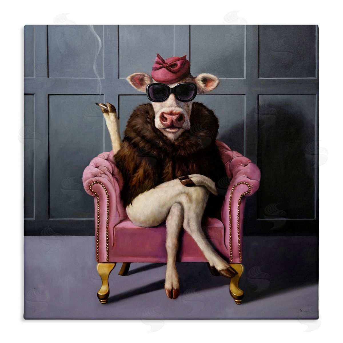 Trendy Pink Glam Cow Canvas Wall Art, Home Decor by Lucia Heffernan