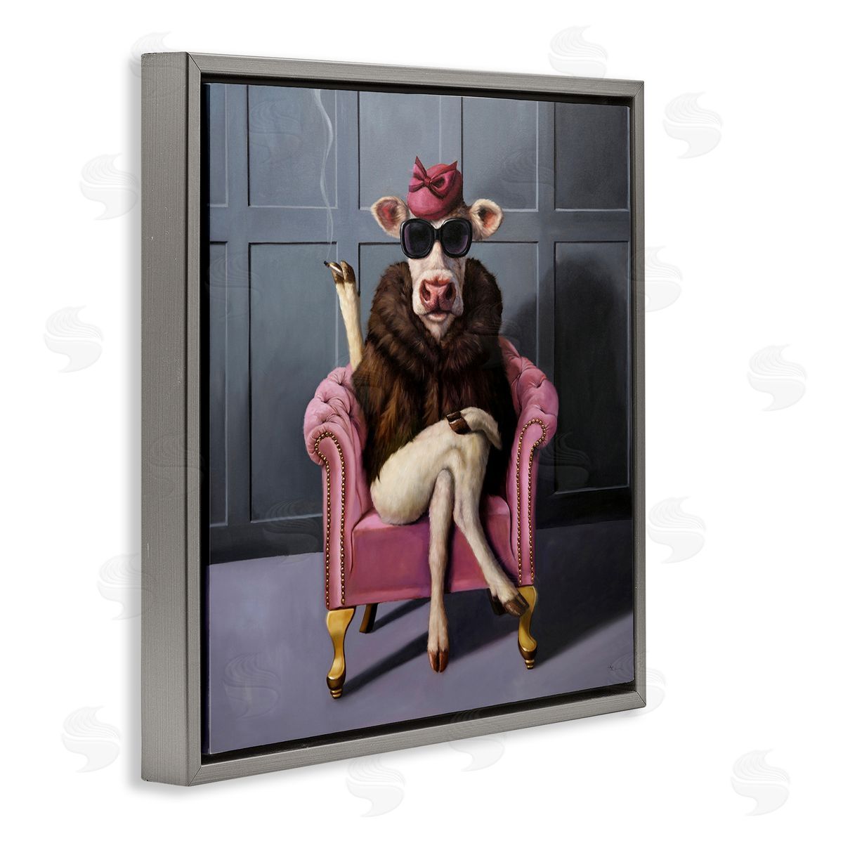 Trendy Pink Glam Cow Grey Floating Frame Canvas Wall Art, Home Decor by Lucia Heffernan