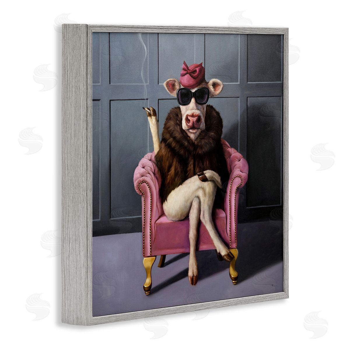Trendy Pink Glam Cow Grey Frame Print Wall Art, Home Decor by Lucia Heffernan