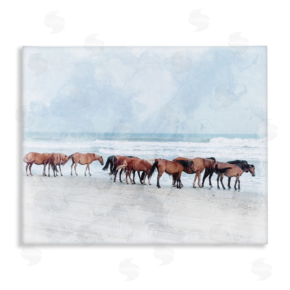 Stupell Studio Horse Herd Grazing Beach Shore