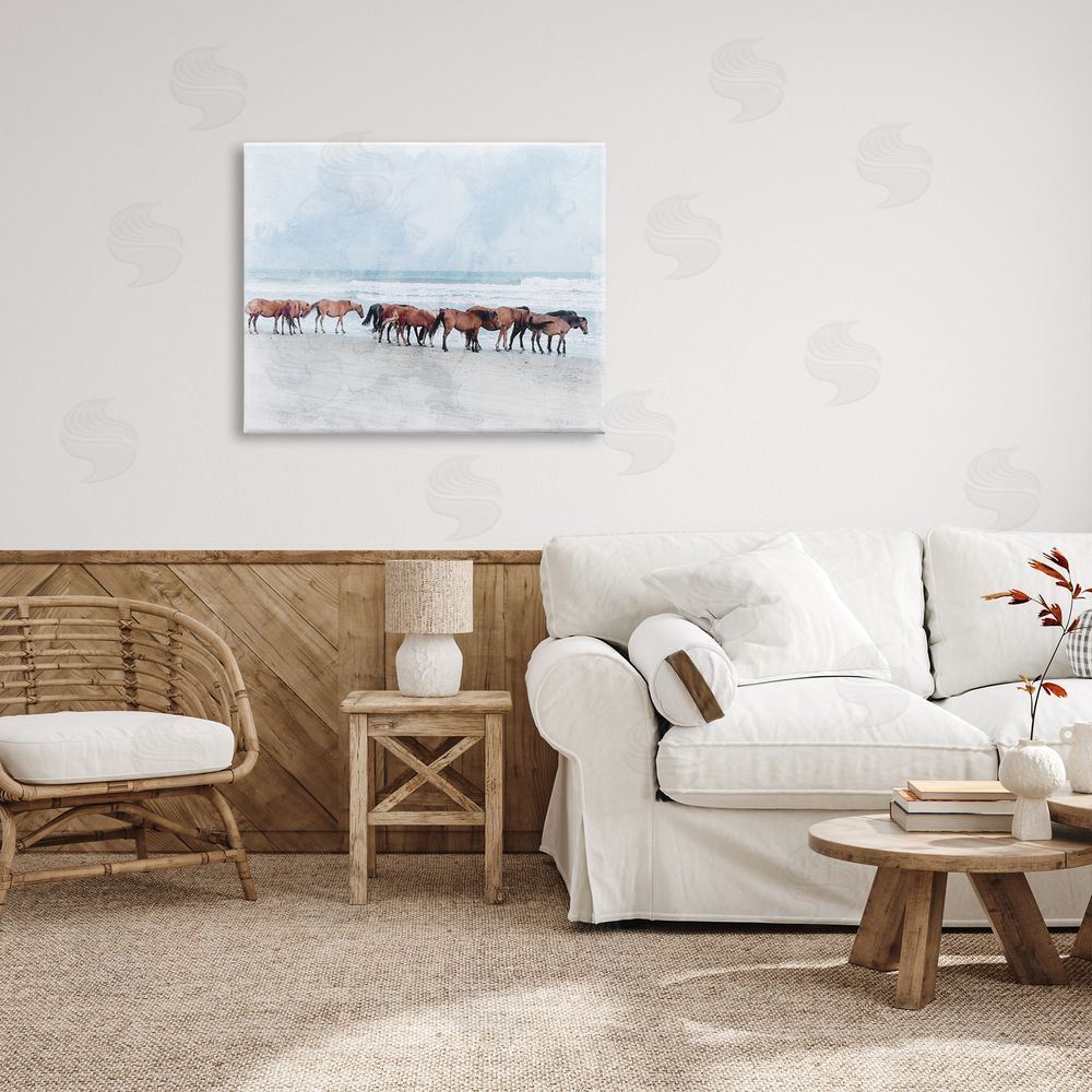 Stupell Studio Horse Herd Grazing Beach Shore