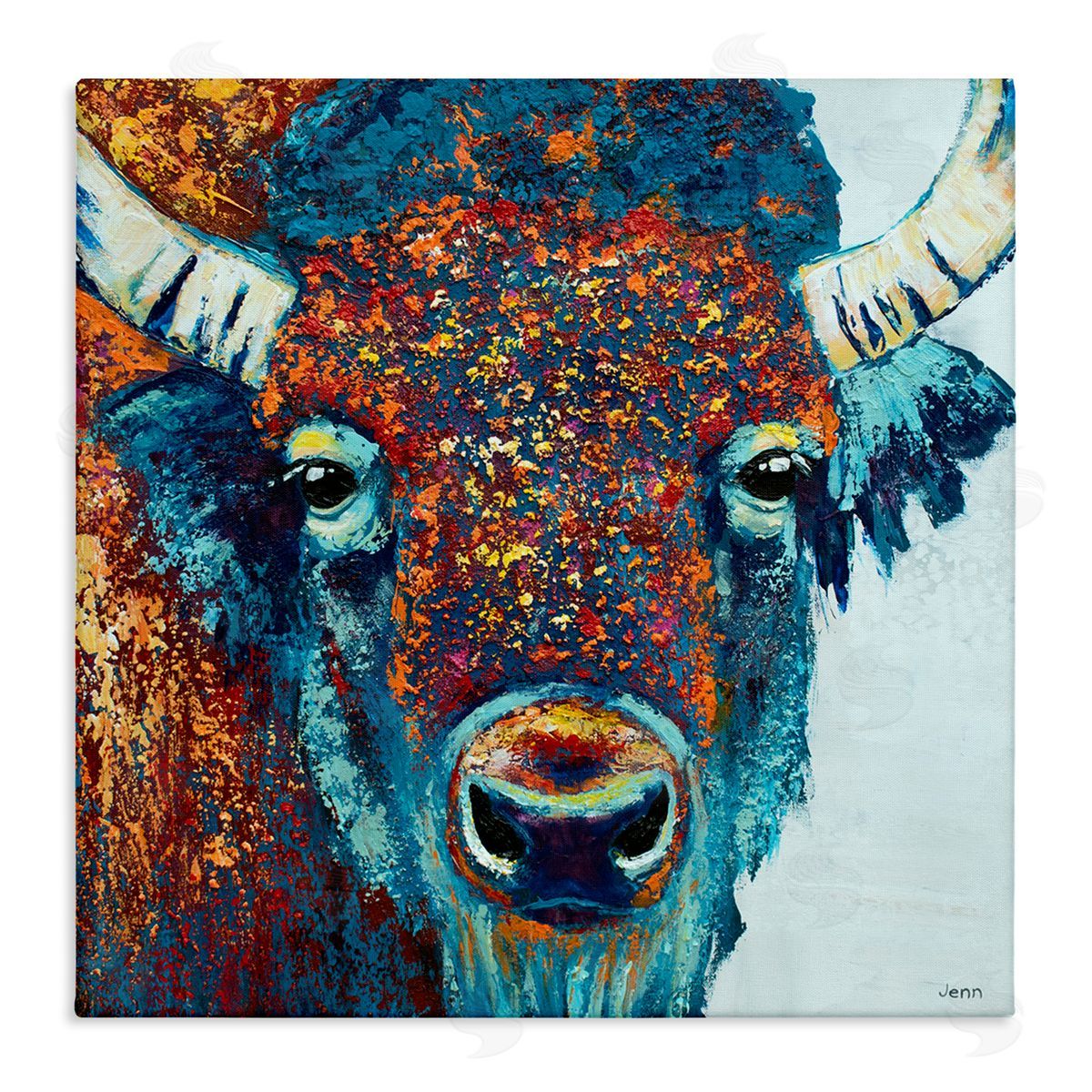 Jen Seeley Bison Gazing Close Up Wildlife Stretched Canvas Wall Art Print