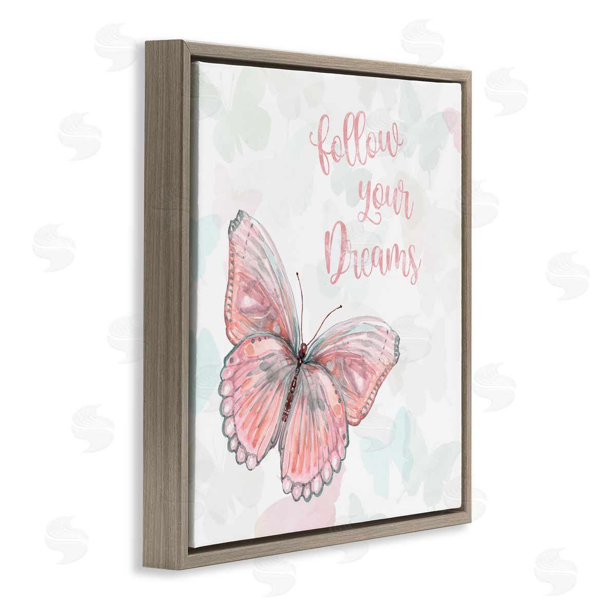 Follow Your Dreams Pink Butterfly Brown Floating Frame Canvas Wall Art, Home Decor by Carol Robinson