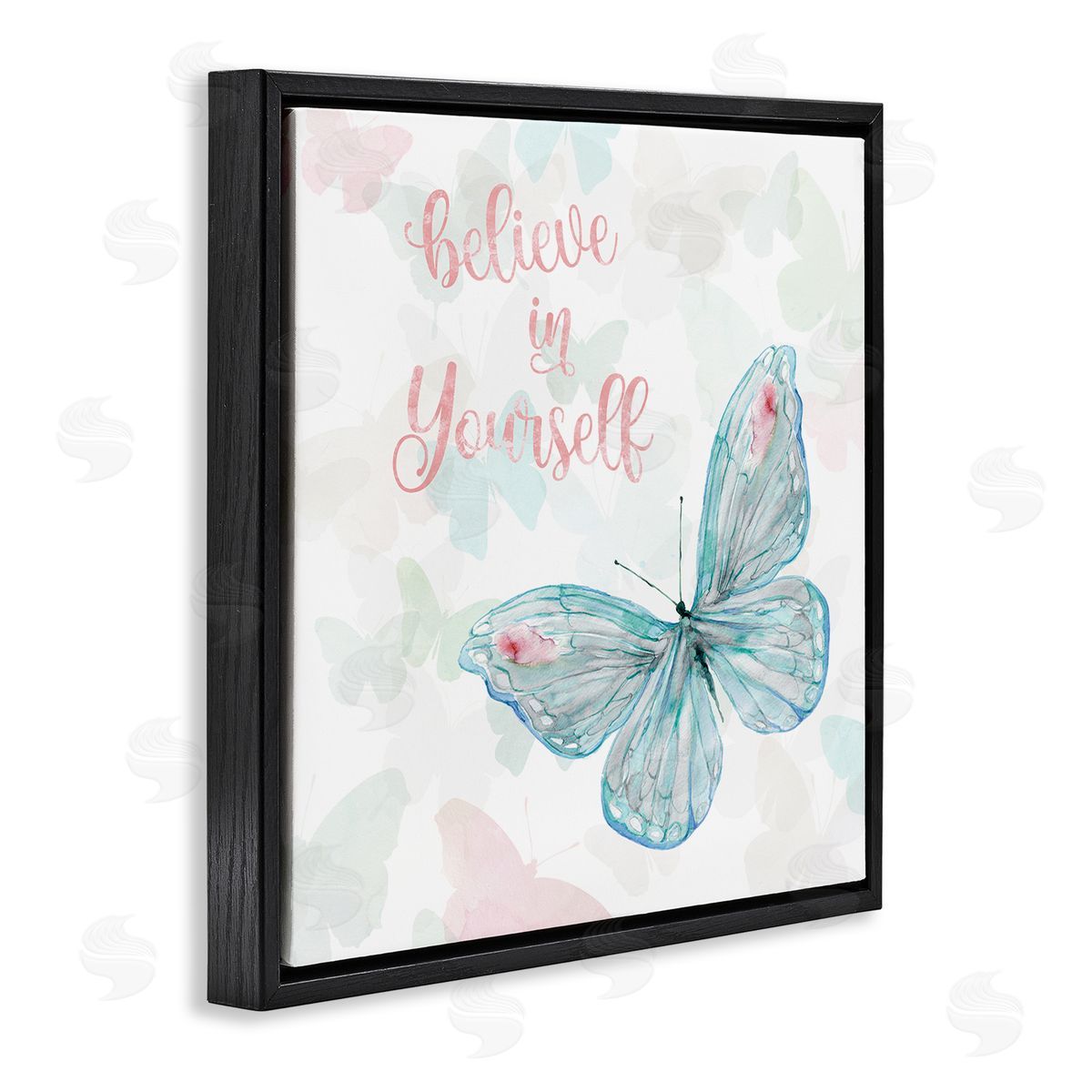 Carol Robinson Believe In Yourself Butterfly Phrase Black Floating Frame Canvas Wall Art Print
