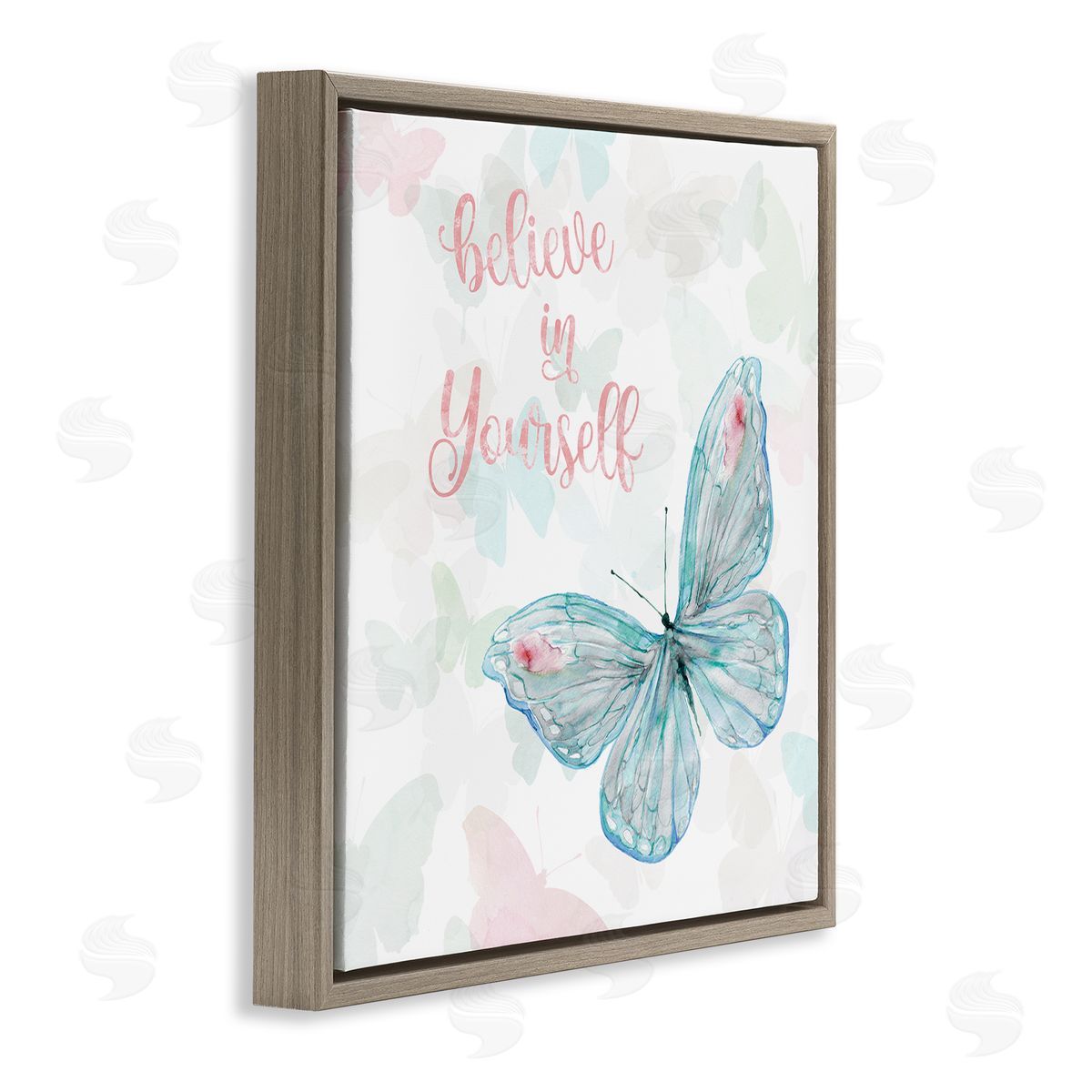 Carol Robinson Believe In Yourself Butterfly Phrase Brown Floating Frame Canvas Wall Art Print