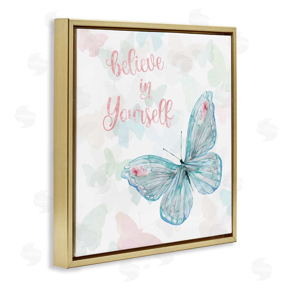 Carol Robinson Believe In Yourself Butterfly Phrase Gold Floating Frame Canvas Wall Art Print