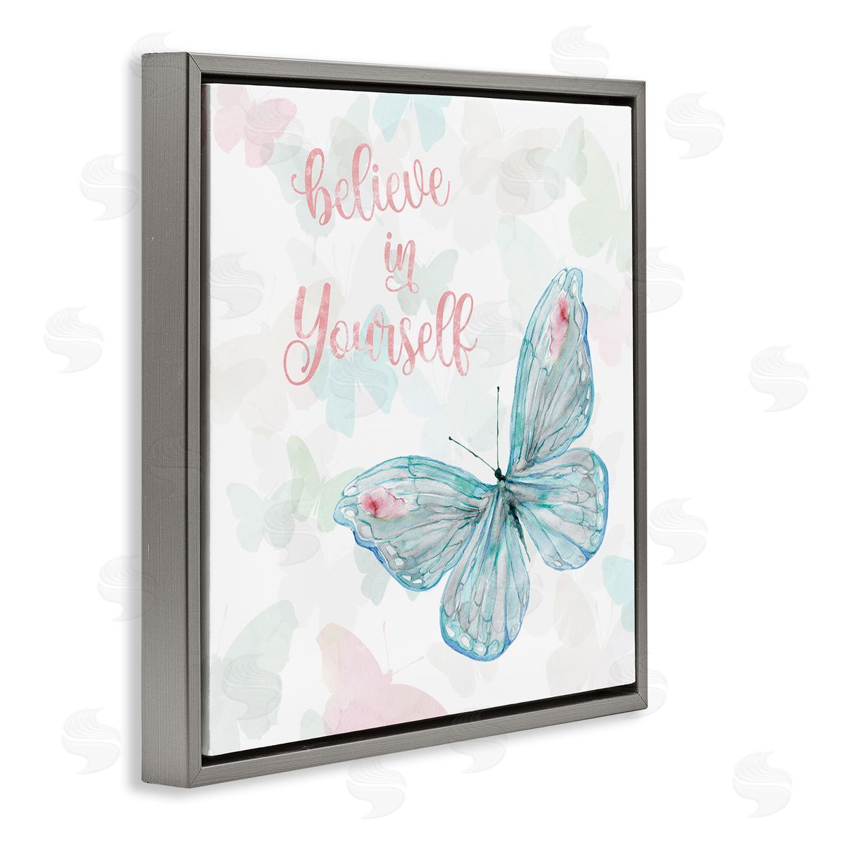 Carol Robinson Believe In Yourself Butterfly Phrase Gray Floating Frame Canvas Wall Art Print