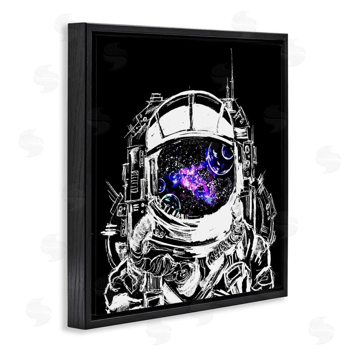 Sebastian Grafmann Astronaut Nebula Galaxy Reflection Black Floating Frame Canvas Wall Art Print