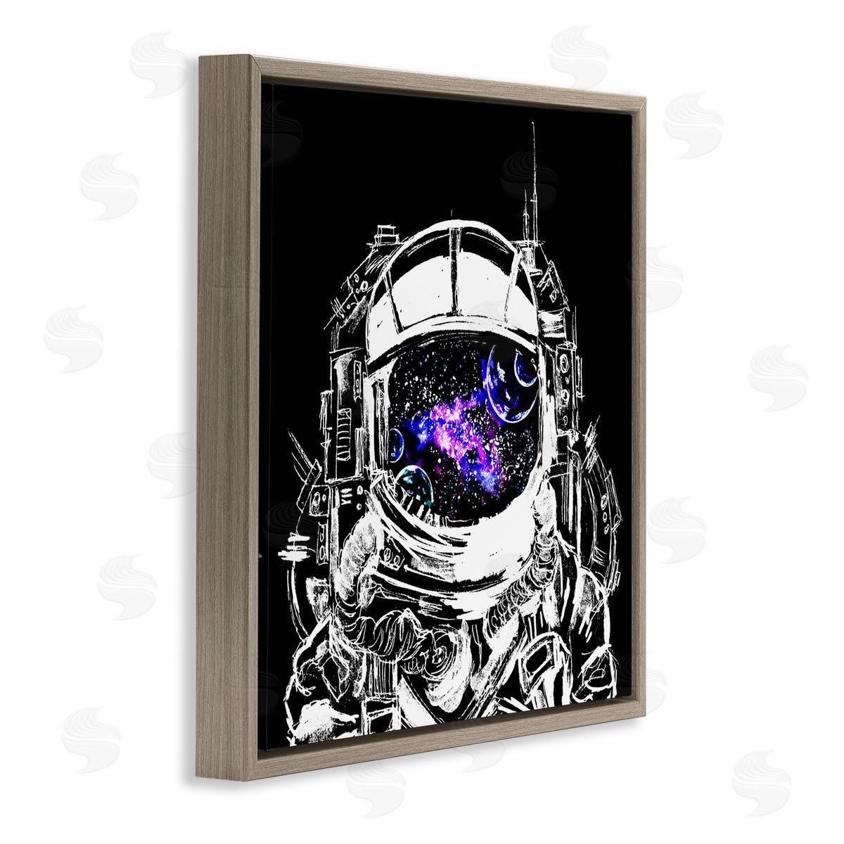 Sebastian Grafmann Astronaut Nebula Galaxy Reflection Brown Floating Frame Canvas Wall Art Print