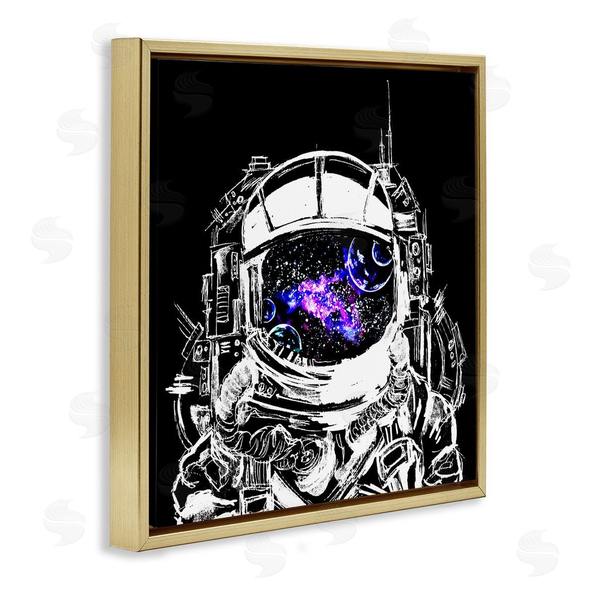 Sebastian Grafmann Astronaut Nebula Galaxy Reflection Gold Floating Frame Canvas Wall Art Print