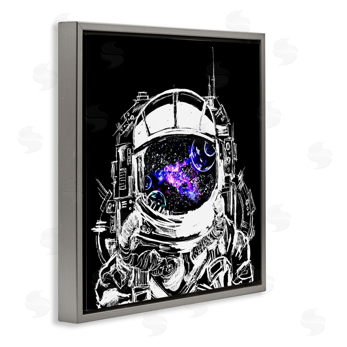 Sebastian Grafmann Astronaut Nebula Galaxy Reflection Gray Floating Frame Canvas Wall Art Print