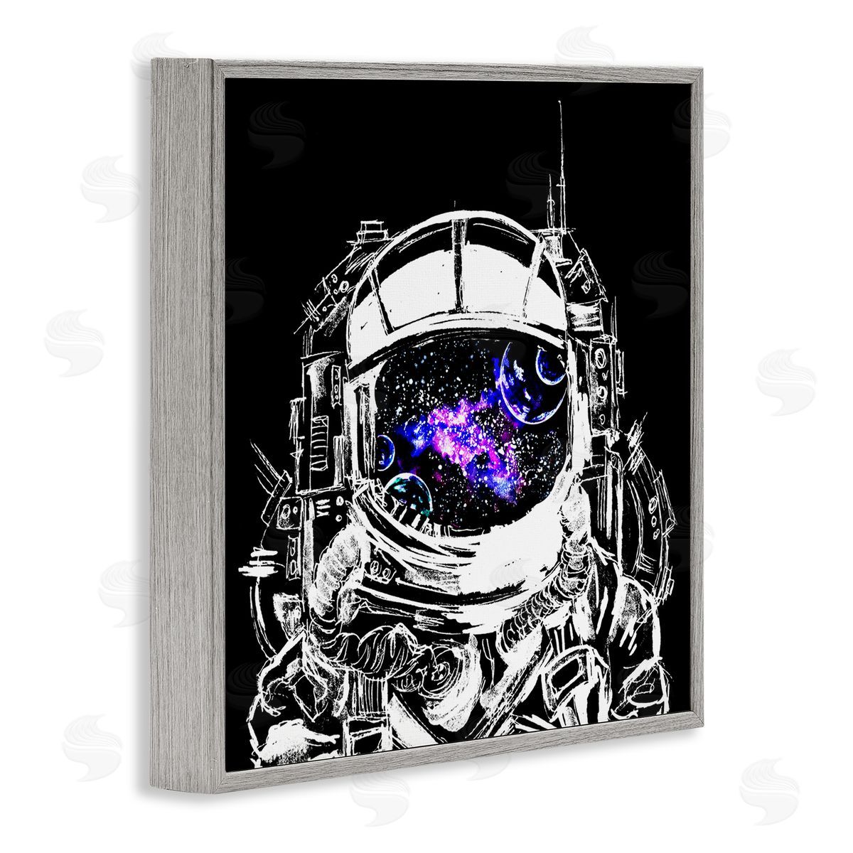 Sebastian Grafmann Astronaut Nebula Galaxy Reflection Gray Framed Glicee Wall Art Print