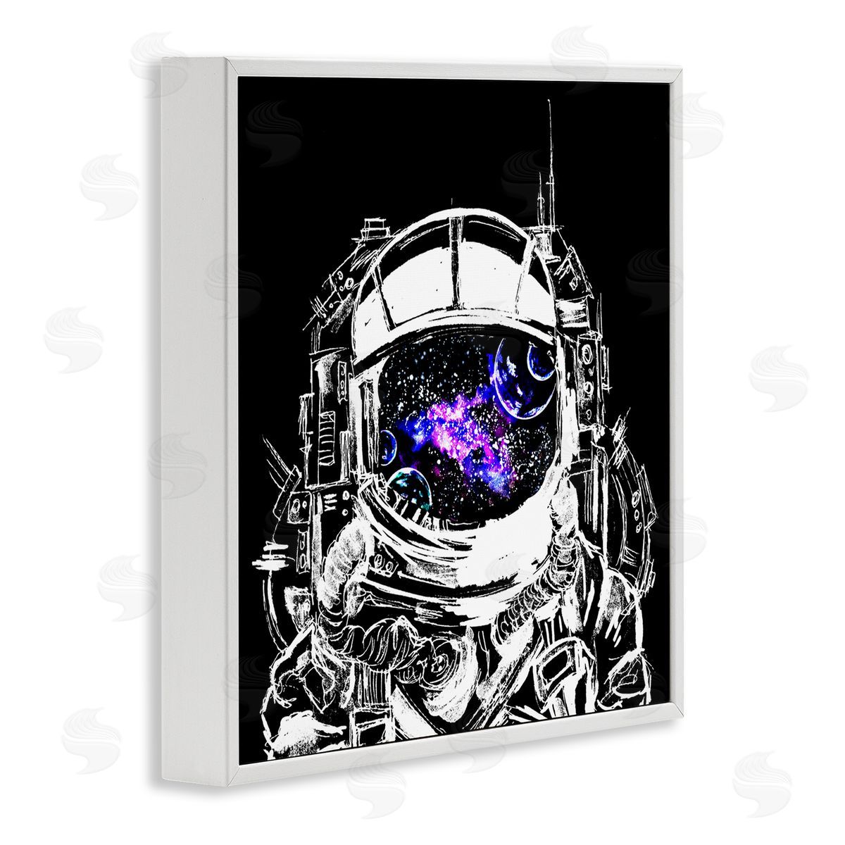 Sebastian Grafmann Astronaut Nebula Galaxy Reflection White Framed Glicee Wall Art Print