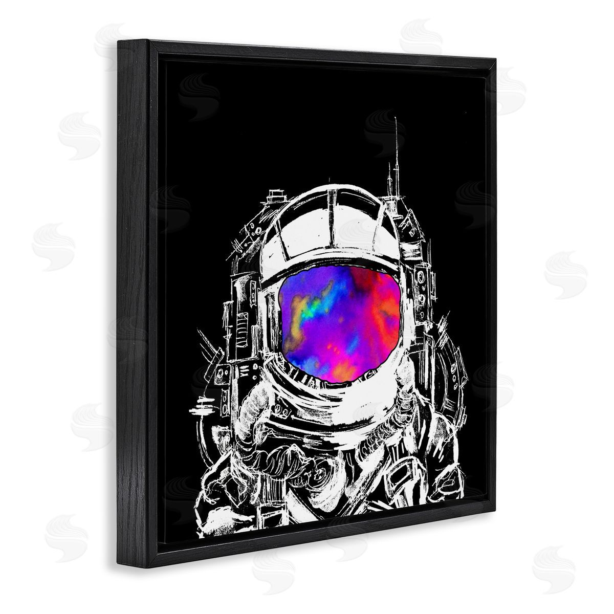 Sebastian Grafmann Astronaut Vivid Rainbow Nebula Black Floating Frame Canvas Wall Art Print