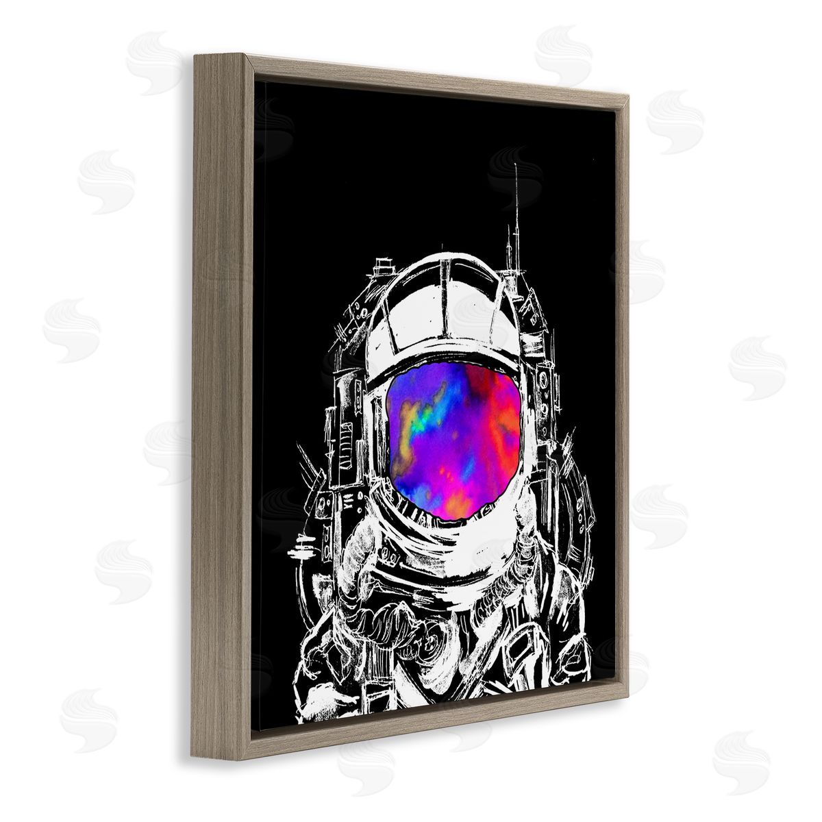 Sebastian Grafmann Astronaut Vivid Rainbow Nebula Brown Floating Frame Canvas Wall Art Print