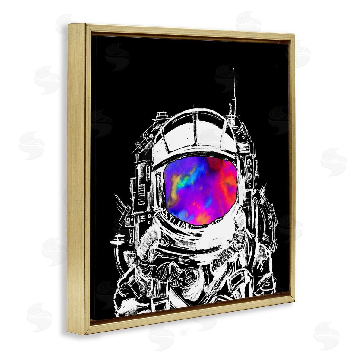 Sebastian Grafmann Astronaut Vivid Rainbow Nebula Gold Floating Frame Canvas Wall Art Print