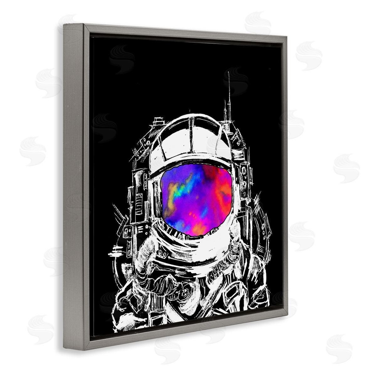 Sebastian Grafmann Astronaut Vivid Rainbow Nebula Gray Floating Frame Canvas Wall Art Print