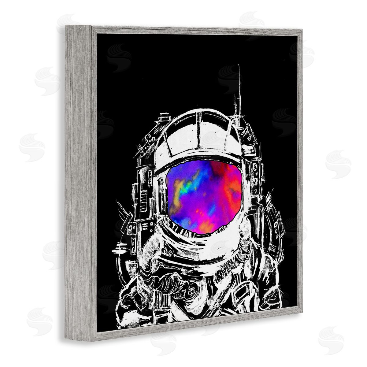 Sebastian Grafmann Astronaut Vivid Rainbow Nebula Gray Framed Glicee Wall Art Print