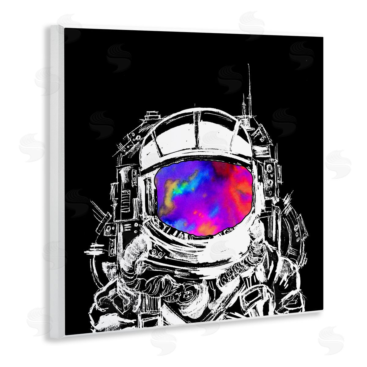 Sebastian Grafmann Astronaut Vivid Rainbow Nebula Wooden Wall Plaque Art Print