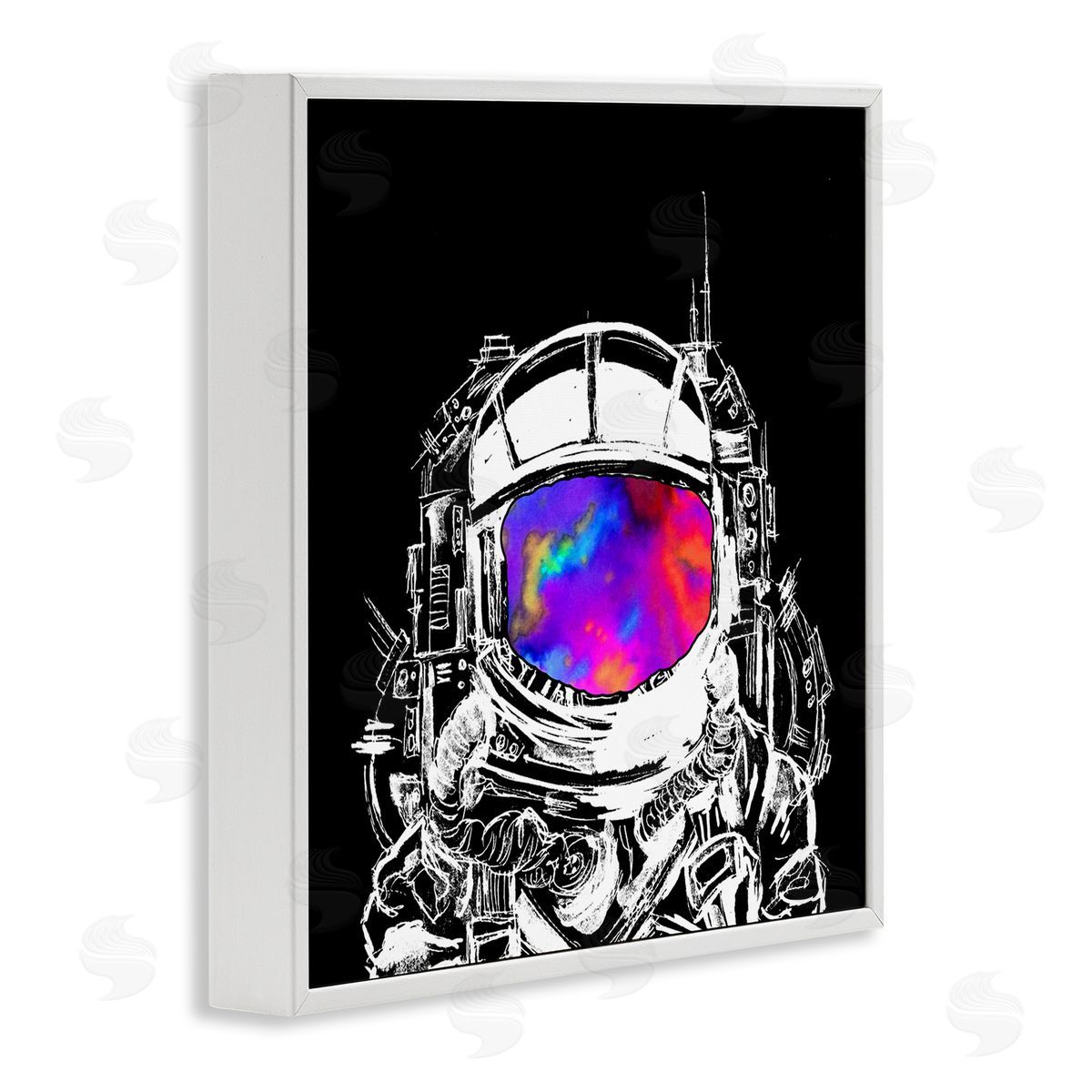 Sebastian Grafmann Astronaut Vivid Rainbow Nebula White Framed Glicee Wall Art Print