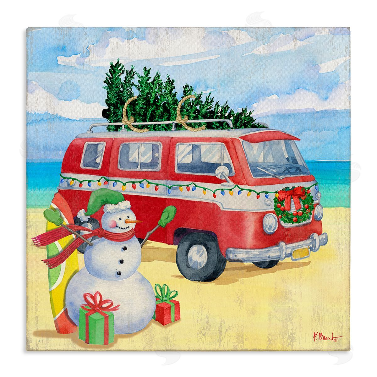 Paul Brent Christmas Beach Nautical Van Stretched Canvas Wall Art Print