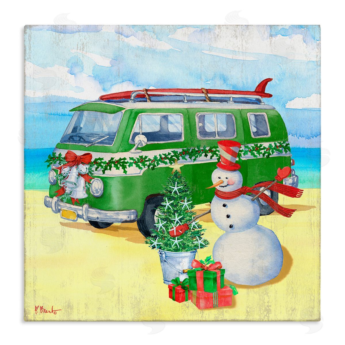 Paul Brent Nautical Christmas Holiday Beach Stretched Canvas Wall Art Print