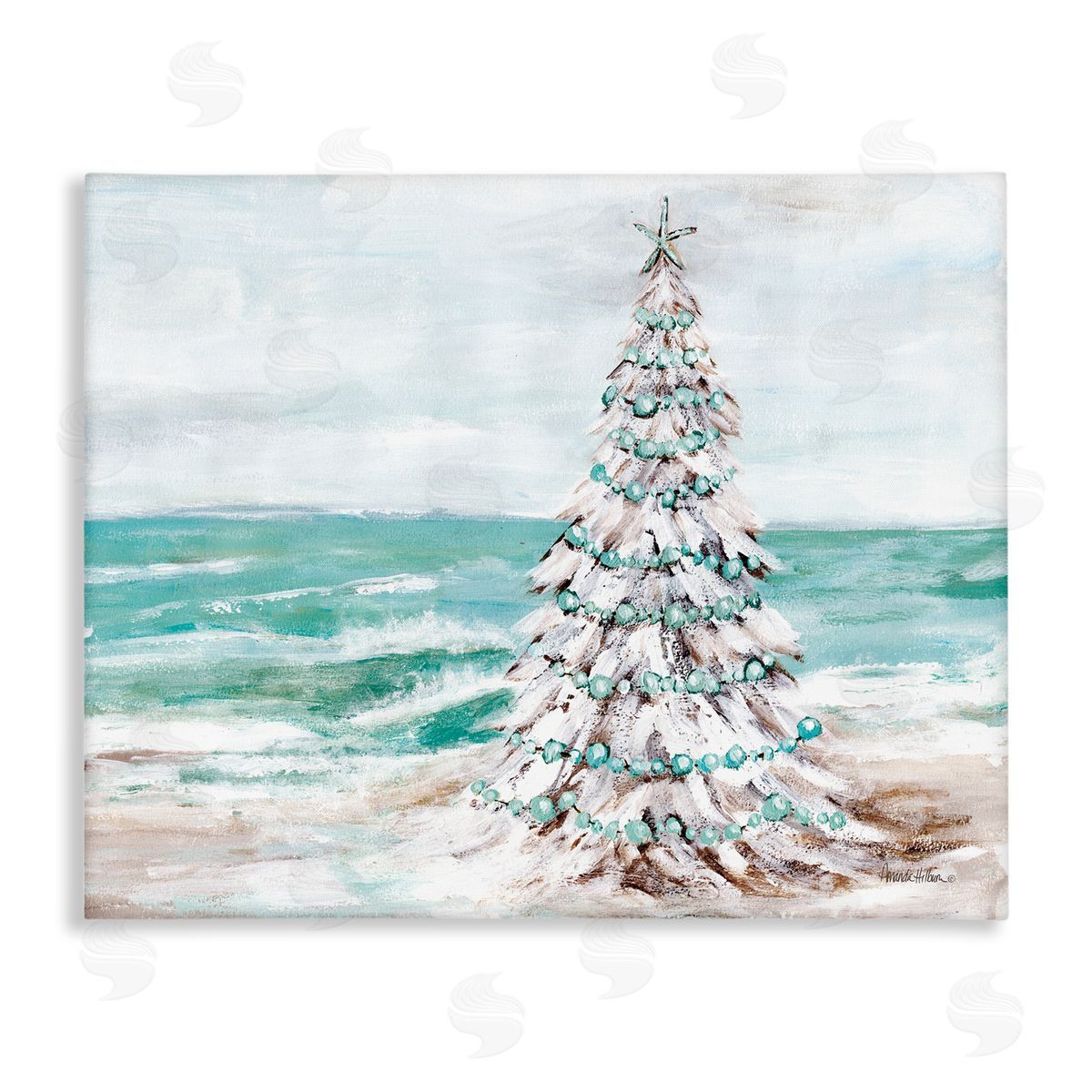 Snowy Christmas Tree on Beach Canvas Wall Art, Home Decor by Amanda Hilburn