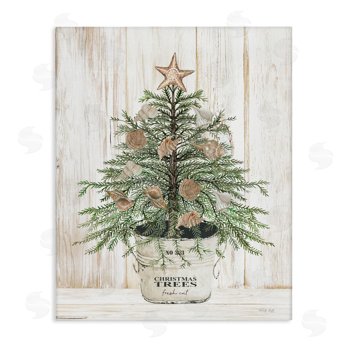 Rustic Seashell Christmas Tree Canvas Wall Art, Home Decor by Cindy Jacobs