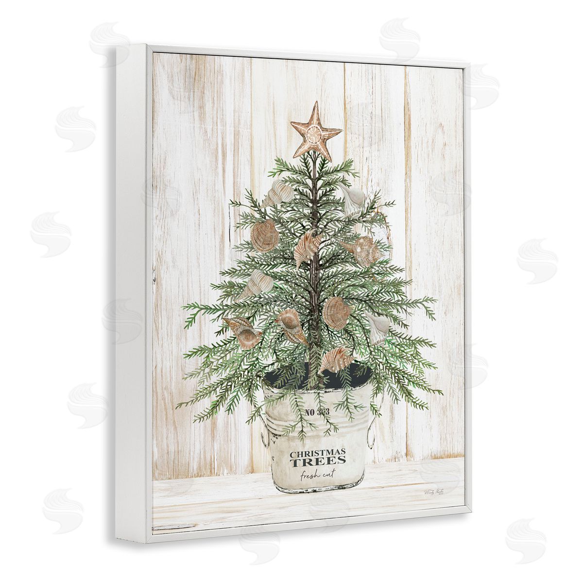 Rustic Seashell Christmas Tree White Frame Print Wall Art, Home Decor by Cindy Jacobs