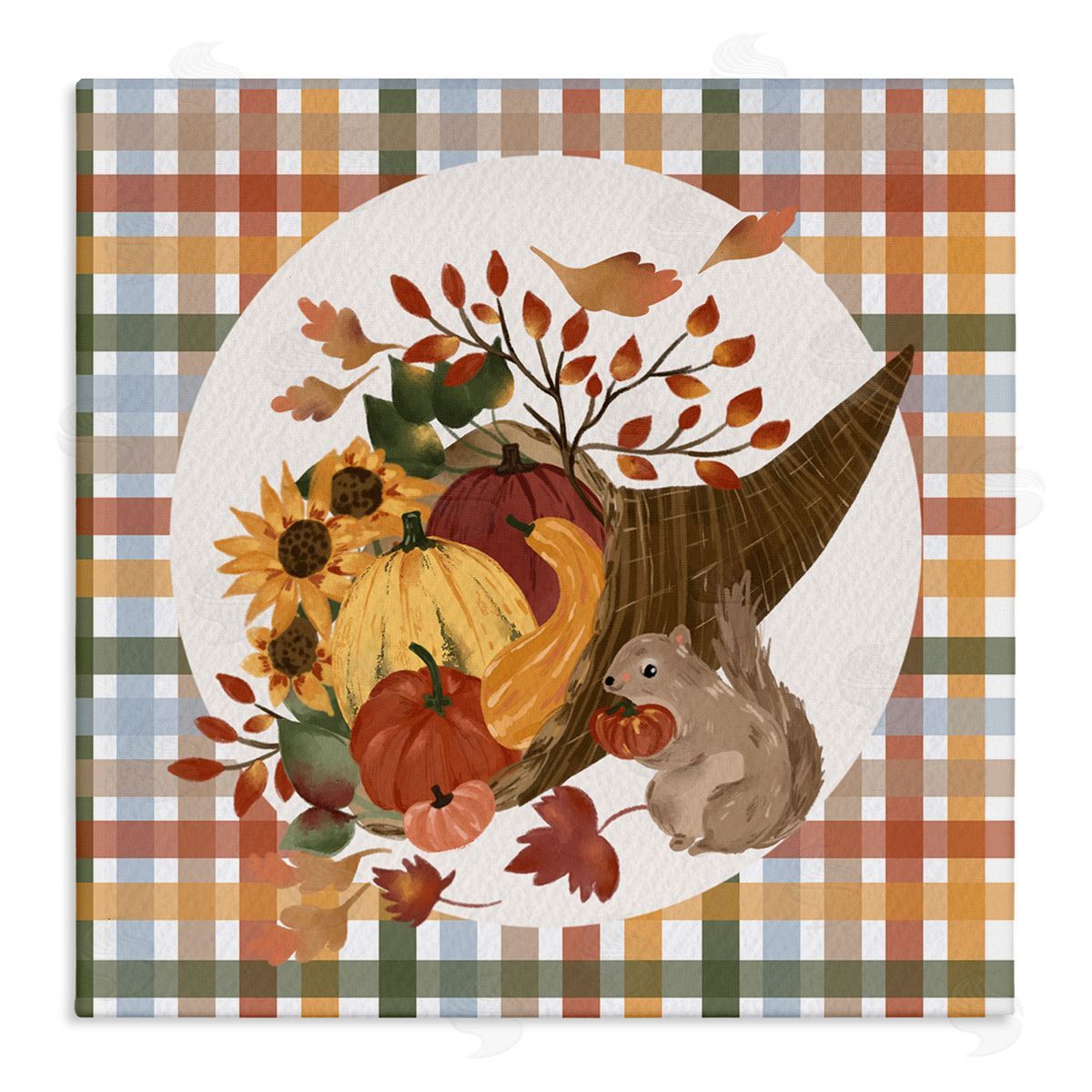 Laura Konyndyk Abundant Harvest Tartan Cornucopia Stretched Canvas Wall Art Print