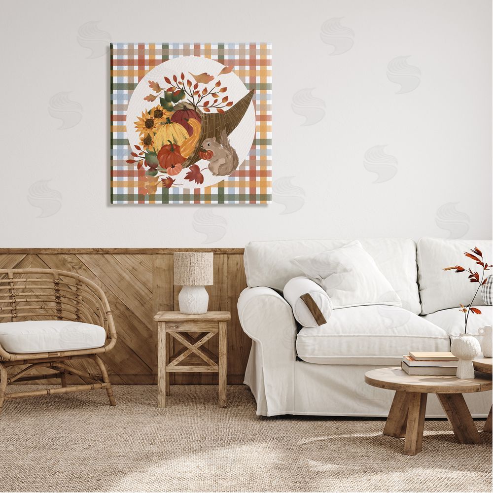Laura Konyndyk Abundant Harvest Tartan Cornucopia Canvas Wall Art in Room