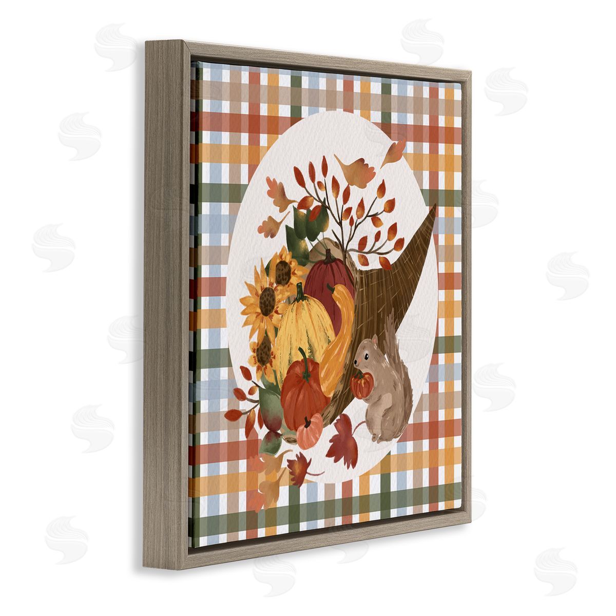 Laura Konyndyk Abundant Harvest Tartan Cornucopia Brown Floating Frame Canvas Wall Art Print