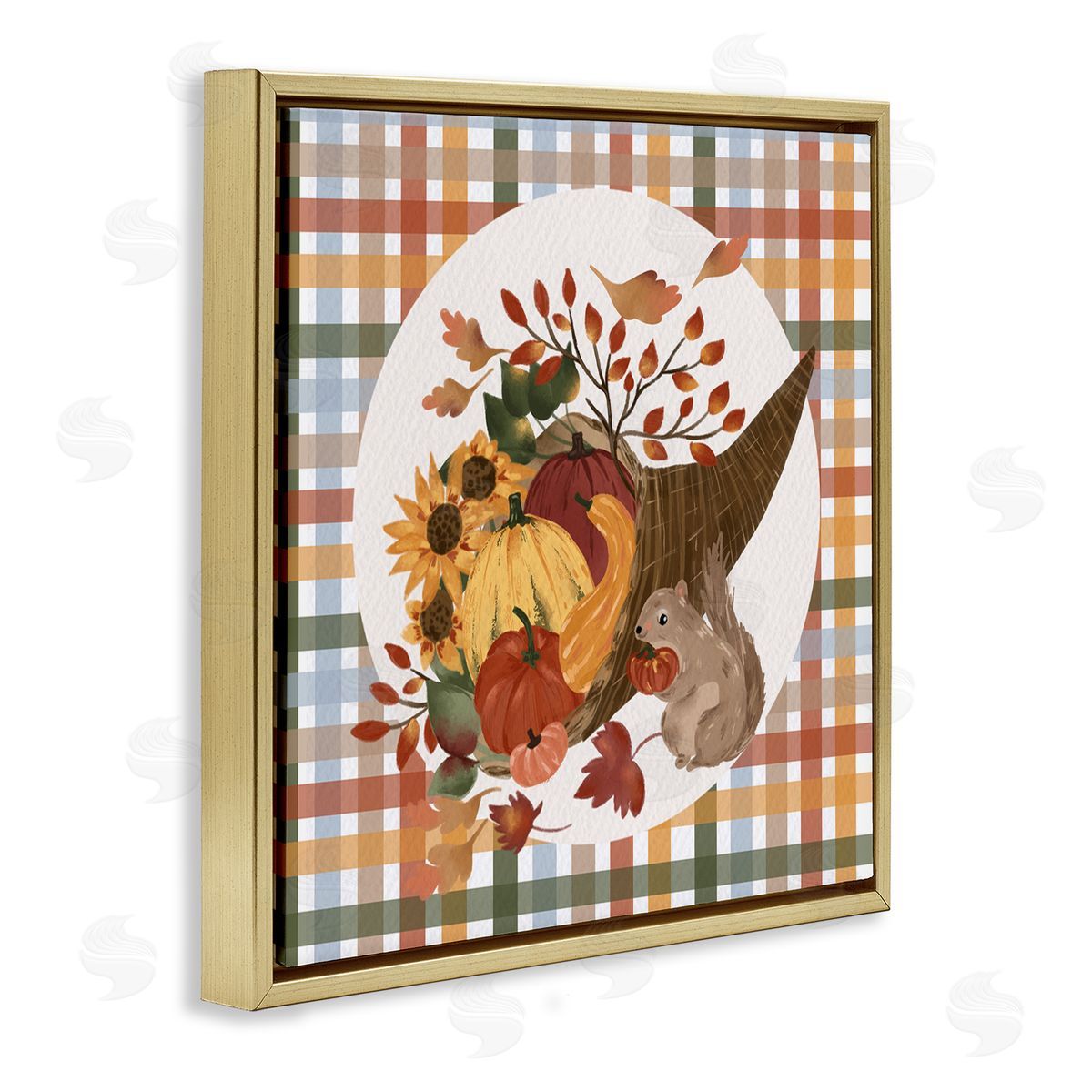 Laura Konyndyk Abundant Harvest Tartan Cornucopia Gold Floating Frame Canvas Wall Art Print
