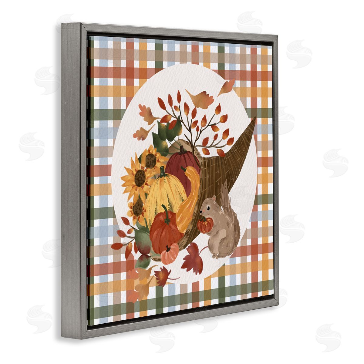 Laura Konyndyk Abundant Harvest Tartan Cornucopia Gray Floating Frame Canvas Wall Art Print