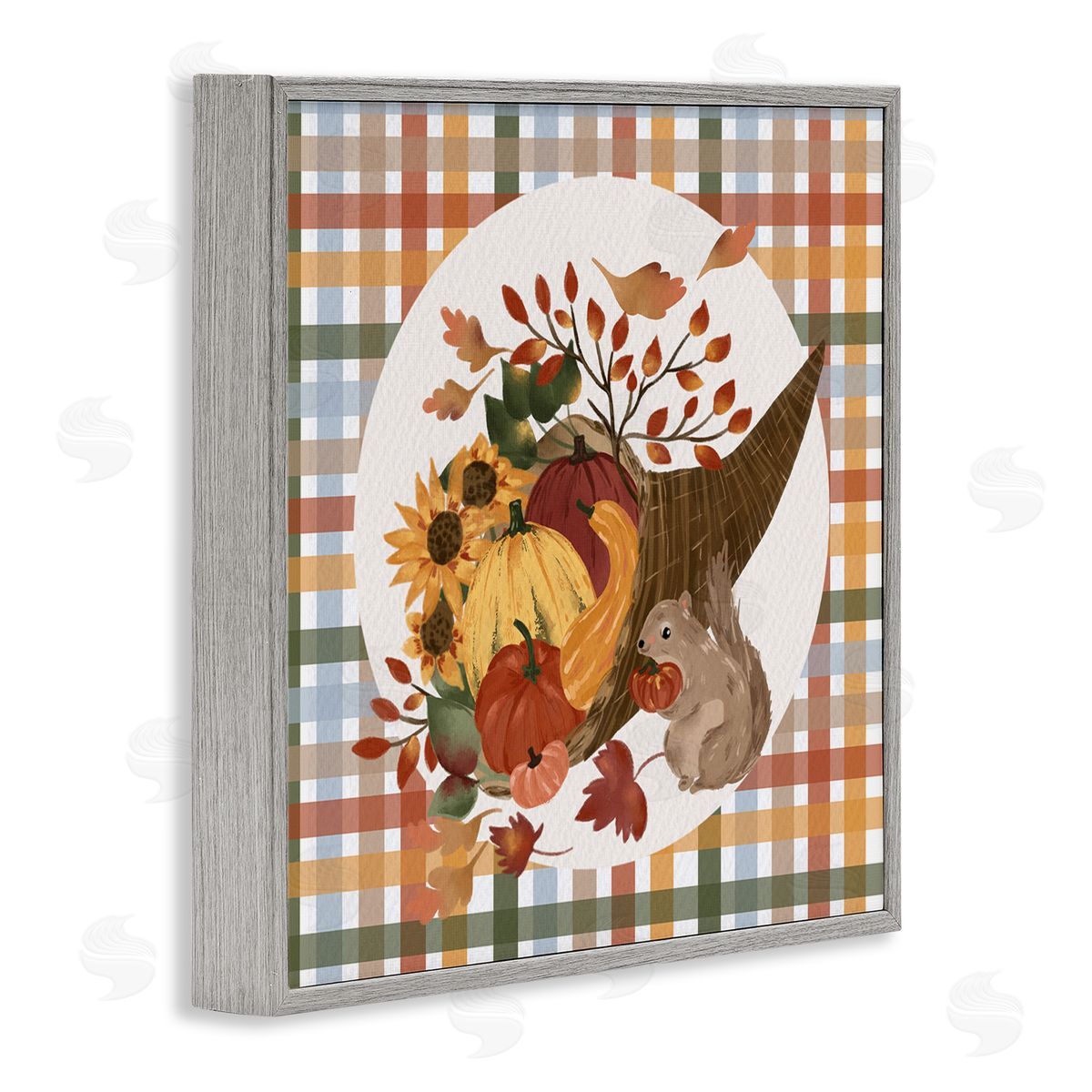 Laura Konyndyk Abundant Harvest Tartan Cornucopia Gray Framed Glicee Wall Art Print