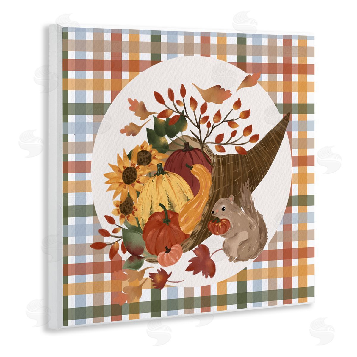 Laura Konyndyk Abundant Harvest Tartan Cornucopia Wooden Wall Plaque Art Print